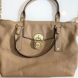 Purse, Michael Kors Hamilton Medium Slouchy Satchel Gold Brown